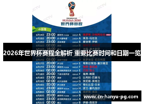 2026年世界杯赛程全解析 重要比赛时间和日期一览